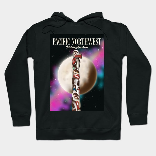 Pacific Northwest Totem pole travel poster Hoodie by nickemporium1